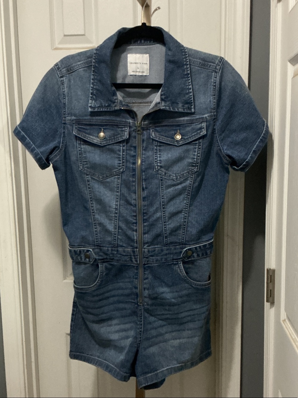 Celebrity Pink Blue Denim Short Jumpsuit Romper